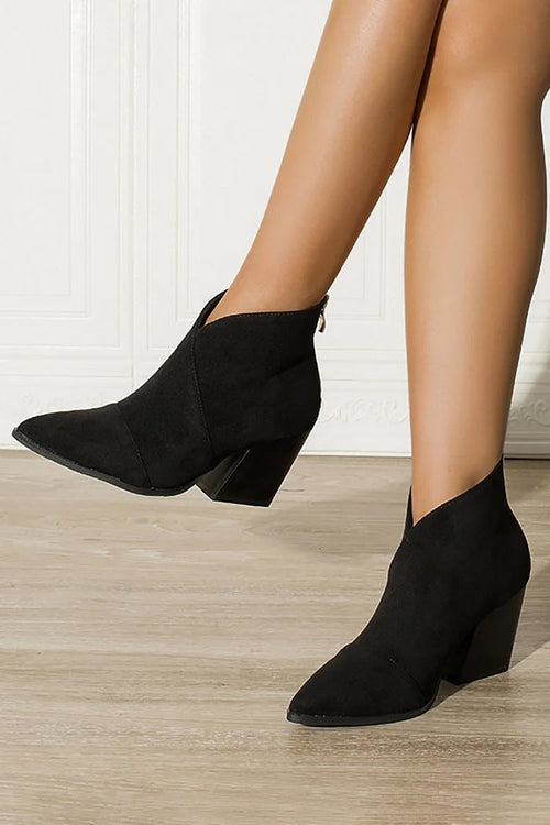 RACHEL | V CUT POINTED ANKLE BOOTS