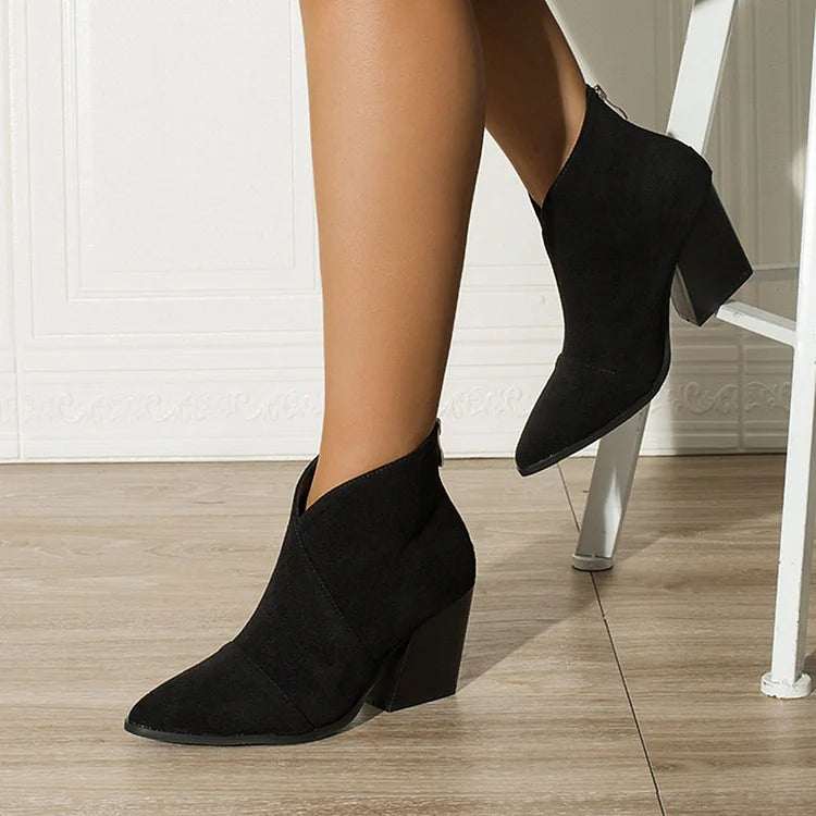 RACHEL | V CUT POINTED ANKLE BOOTS