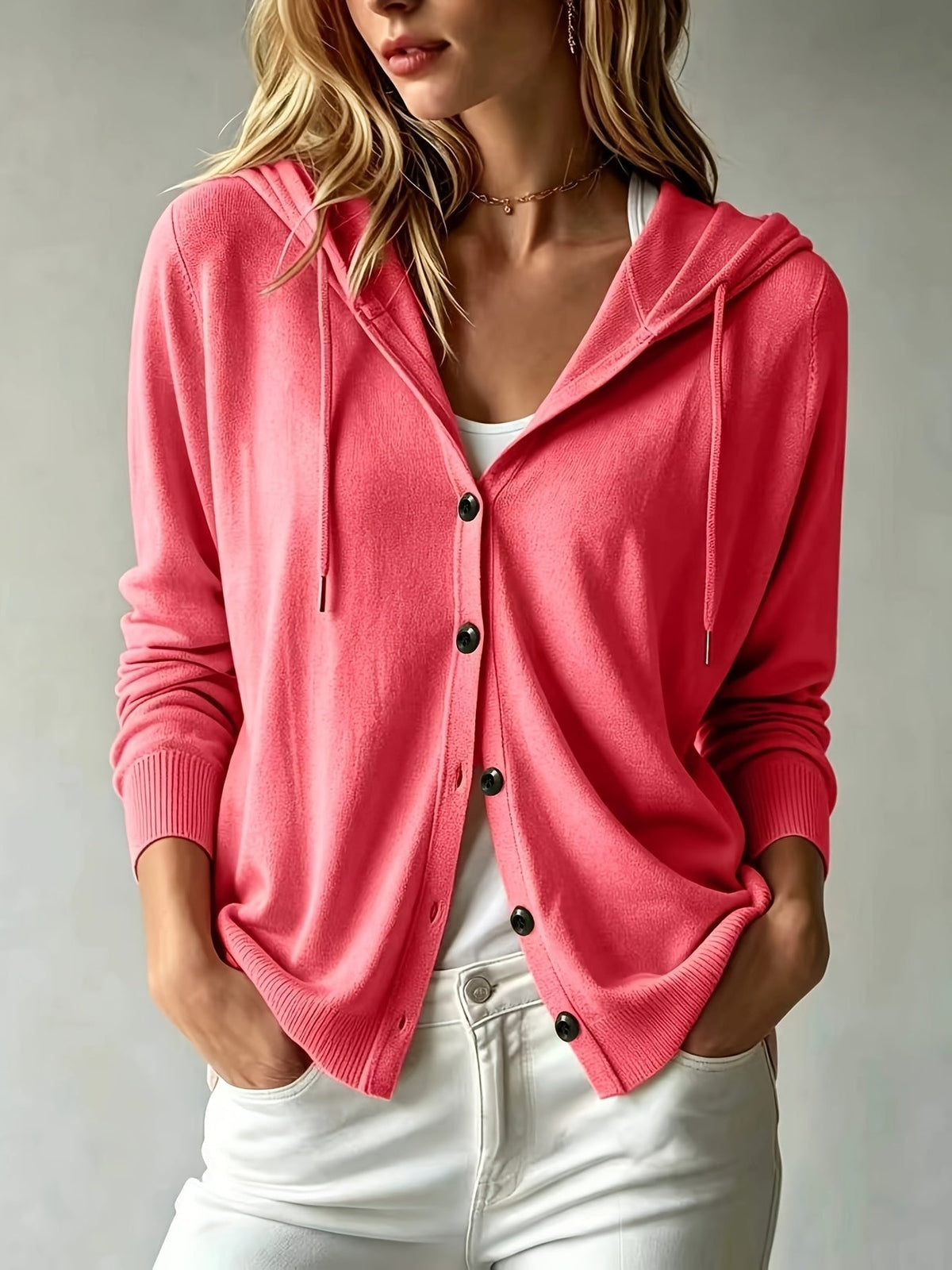 GWENDOLYN | CORAL HOODED CARDIGAN