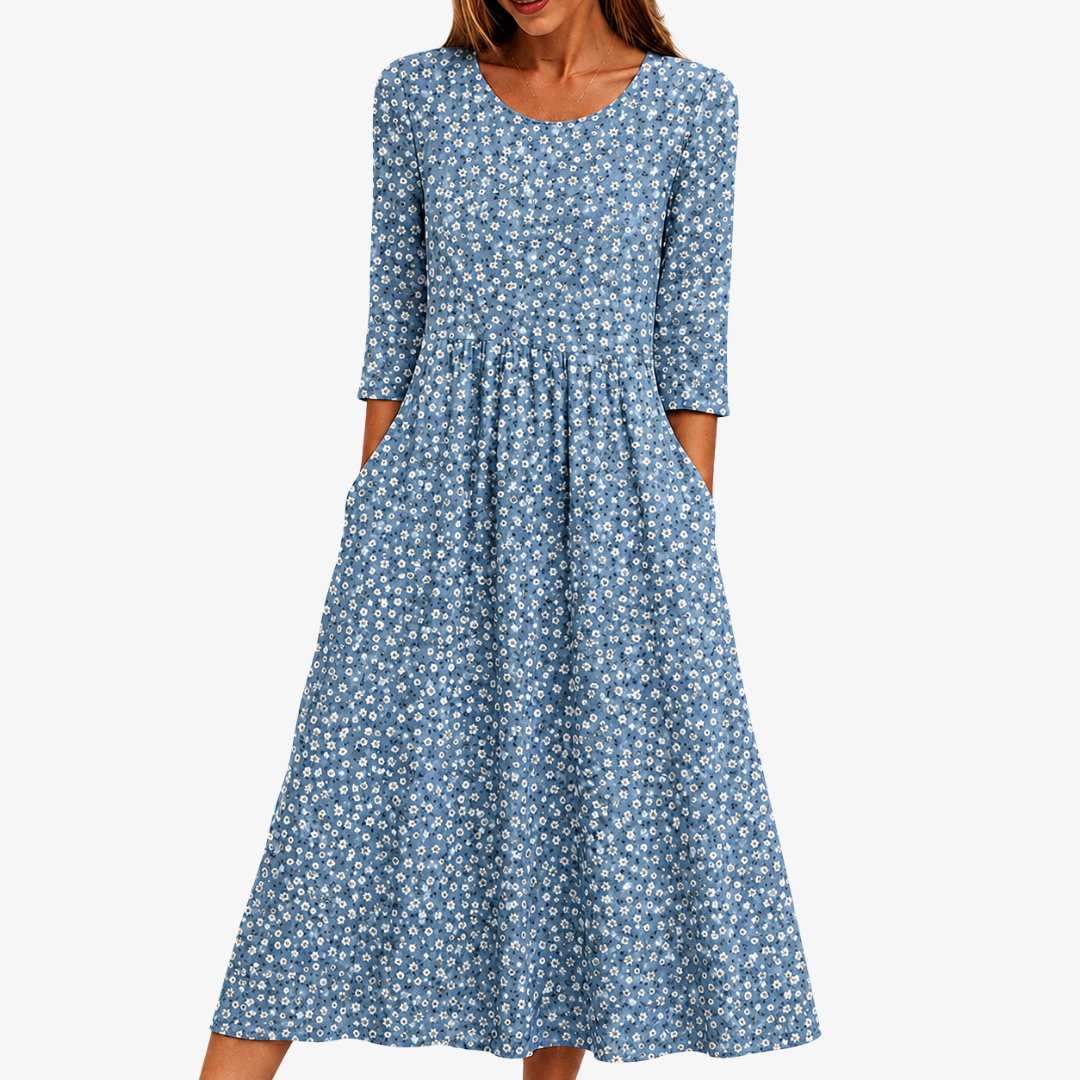 ISLA | BLUE DAISY GARDEN POCKET MIDI DRESS