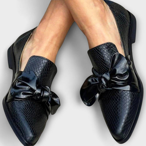 MURIEL | SNAKE PRINT BOW DETAIL FLAT LOAFERS