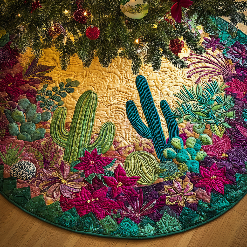 SUCCULENT | GOLD CACTUS GARDEN CHRISTMAS TREE SKIRT