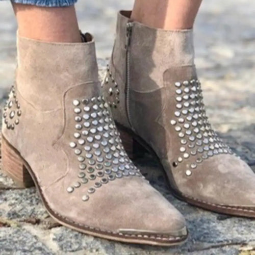 SIMONE | STUDDED WESTERN ANKLE BOOTS