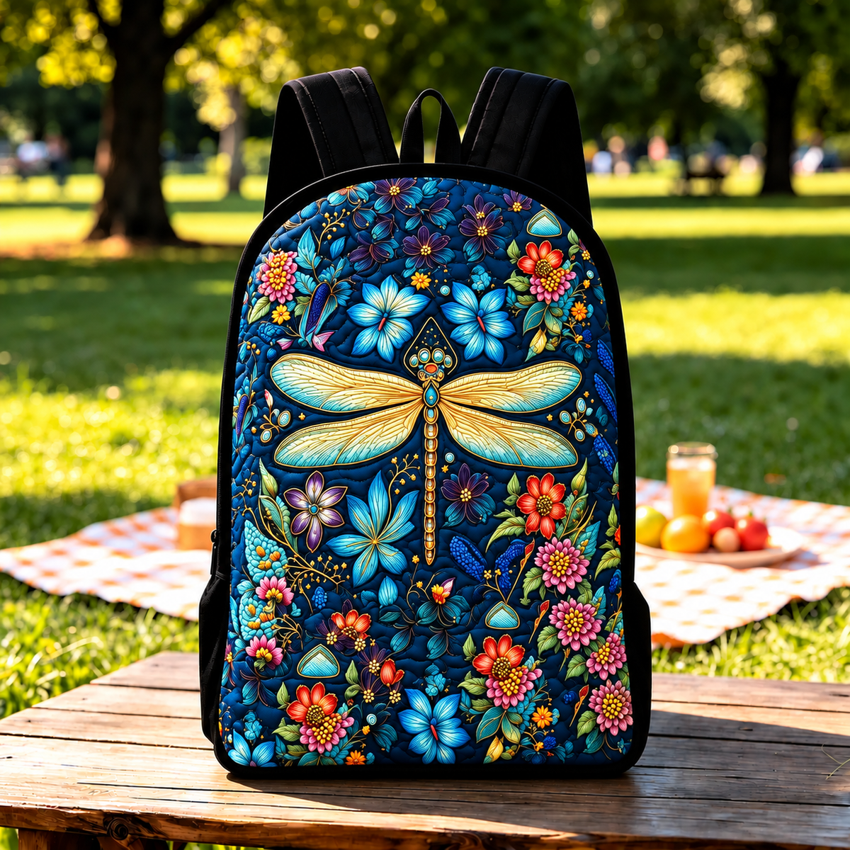 CELESTE | GOLDEN DRAGONFLY & BOTANICAL FLORAL PRINTED BACKPACK