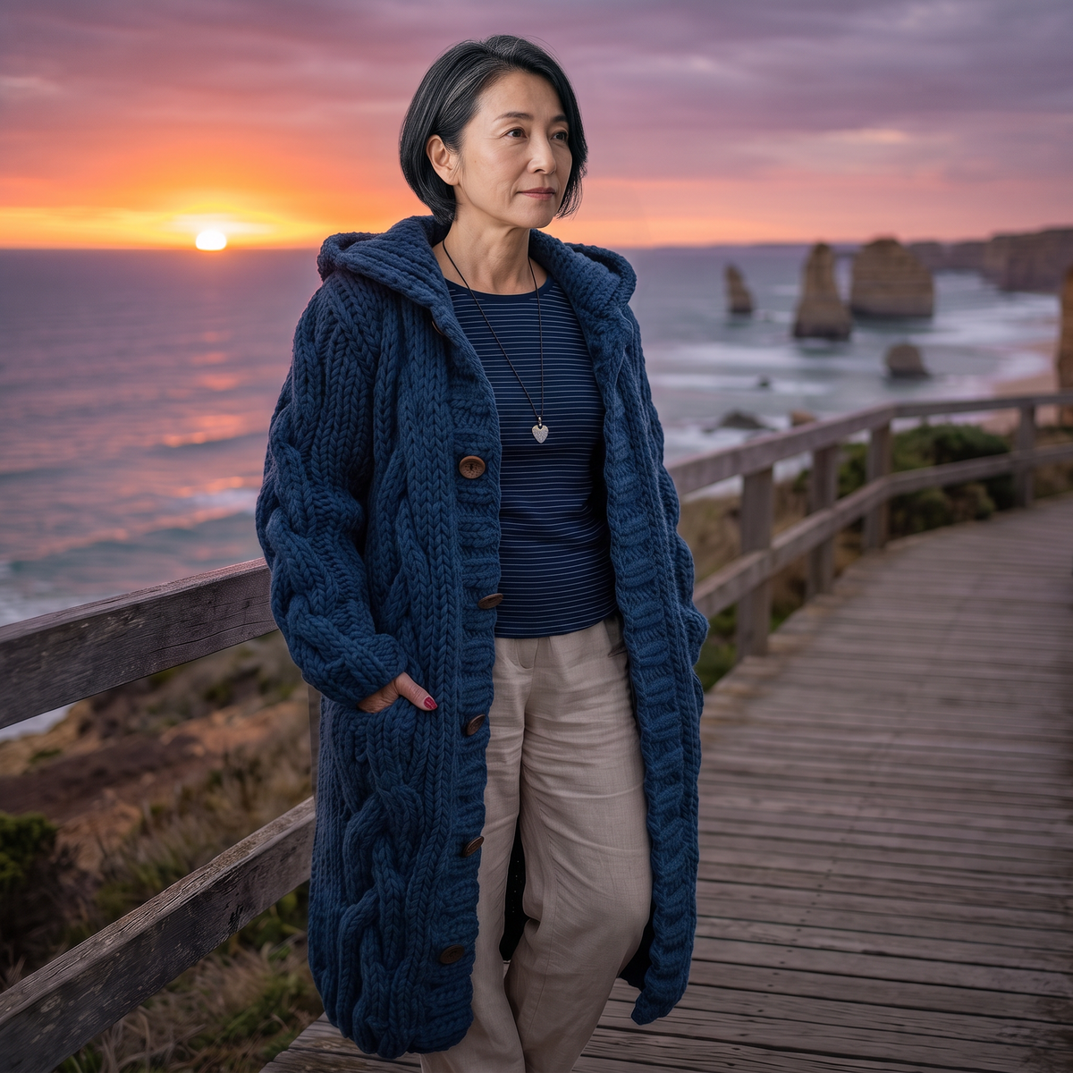 SERAFINA | ELEGANT CABLE KNIT COAT