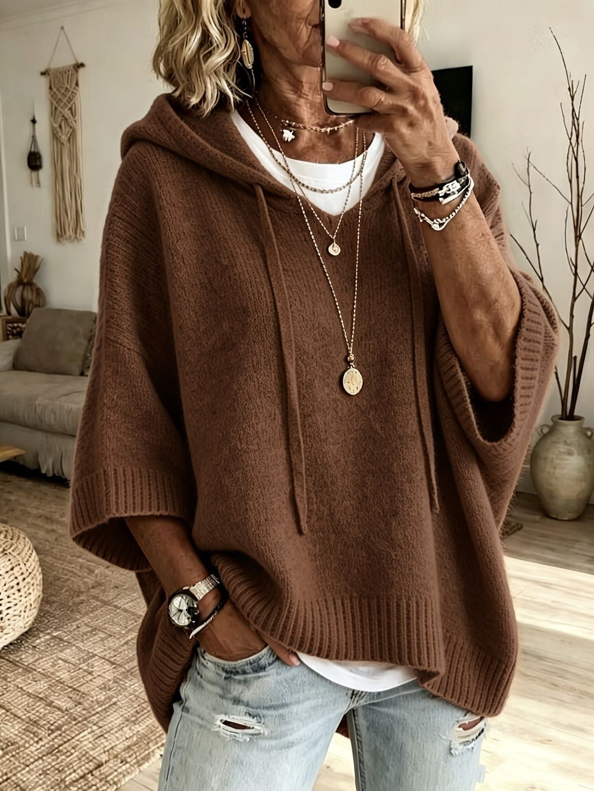 NORA | COCOA HOOD PONCHO JUMPER