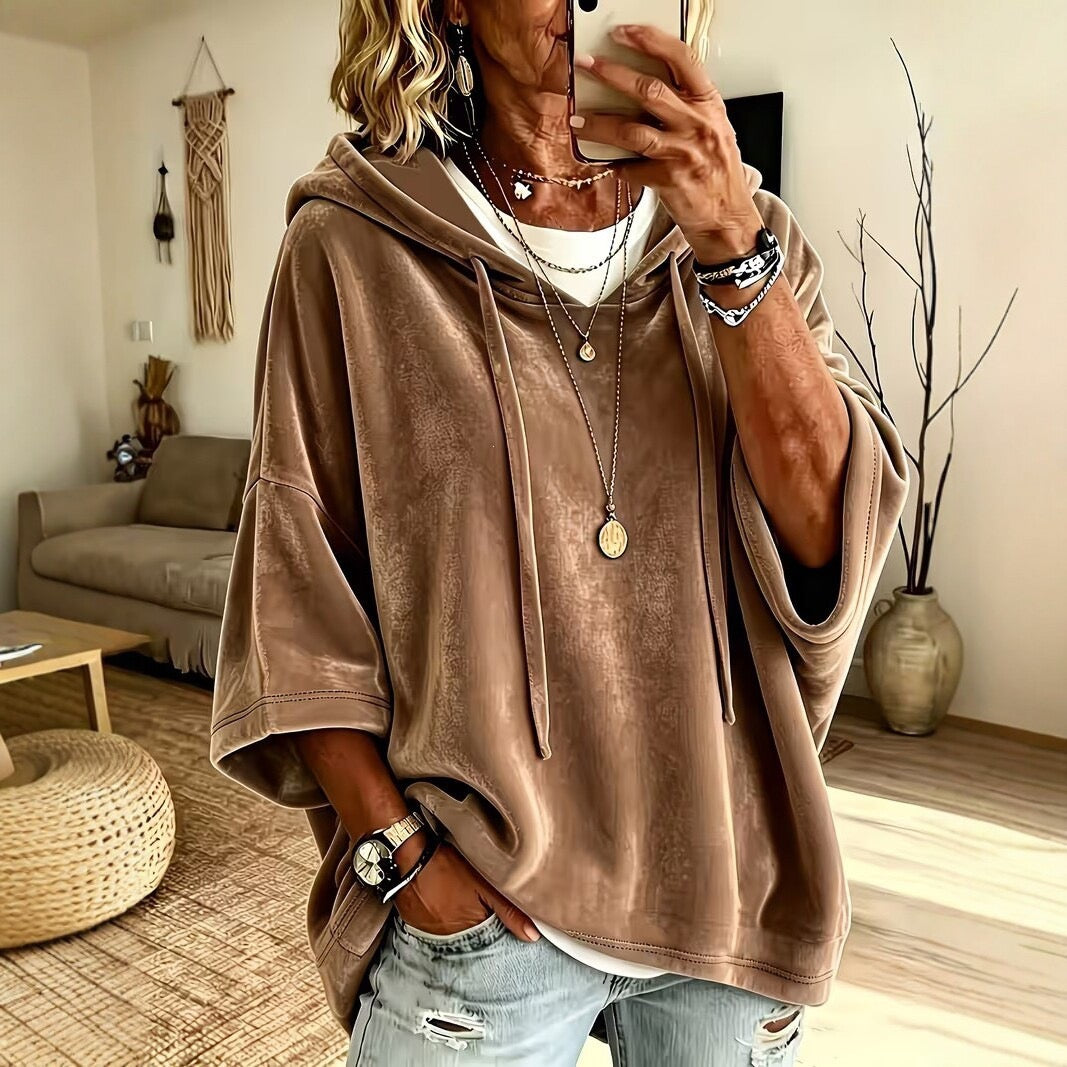 ETHEL | CAMEL PLUSH HOOD PONCHO JUMPER