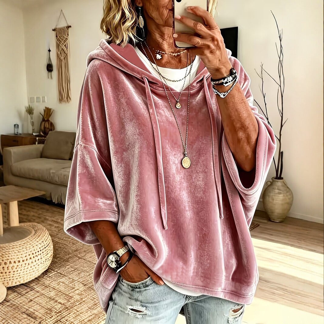 BERYL | DUSTY ROSE PLUSH HOOD PONCHO JUMPER