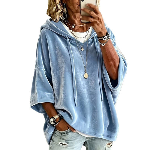 MYRTLE | SKY BLUE PLUSH HOOD PONCHO JUMPER