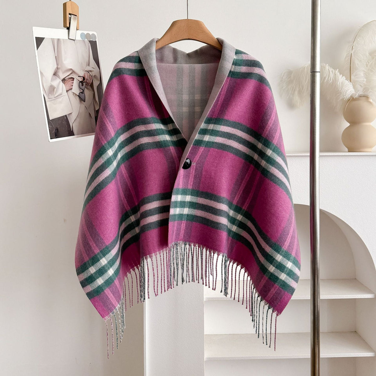 LUNA | PINK TARTAN BUTTON-FRONT CAPELET