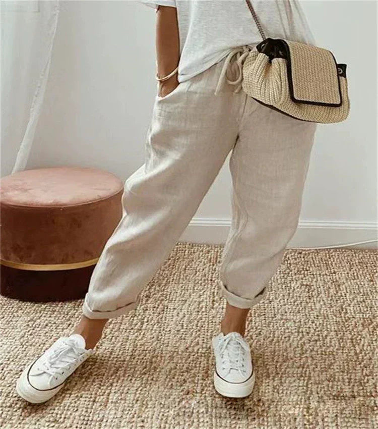 ABIGAIL | STONE STRAIGHT-LEG TROUSERS