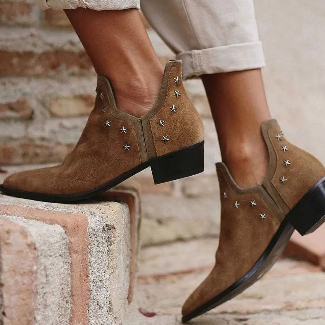PAMELA | STAR STUD WESTERN ANKLE BOOTS