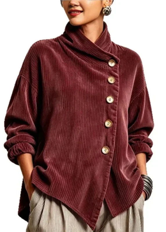 OLIVIA | BURGUNDY CORDUROY BUTTON-UP TOP