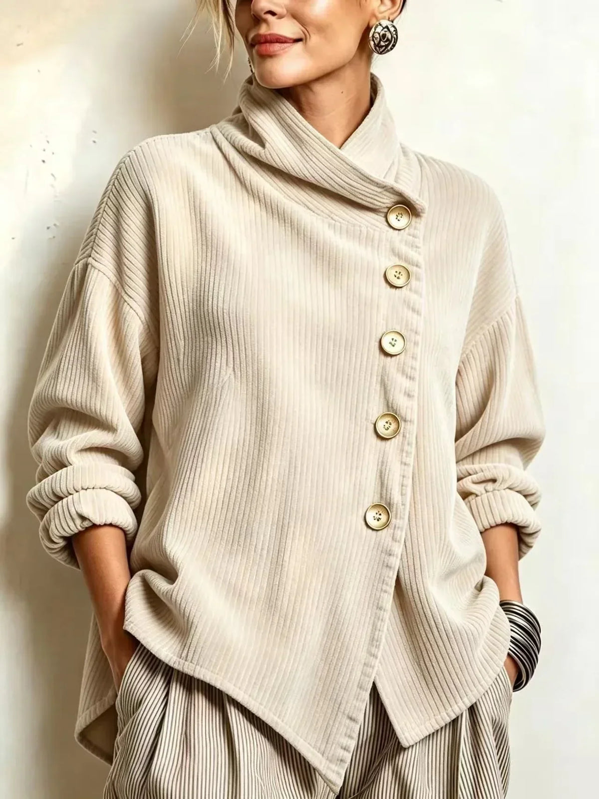 ZINNIA | CREAM CORDUROY BUTTON-UP TOP