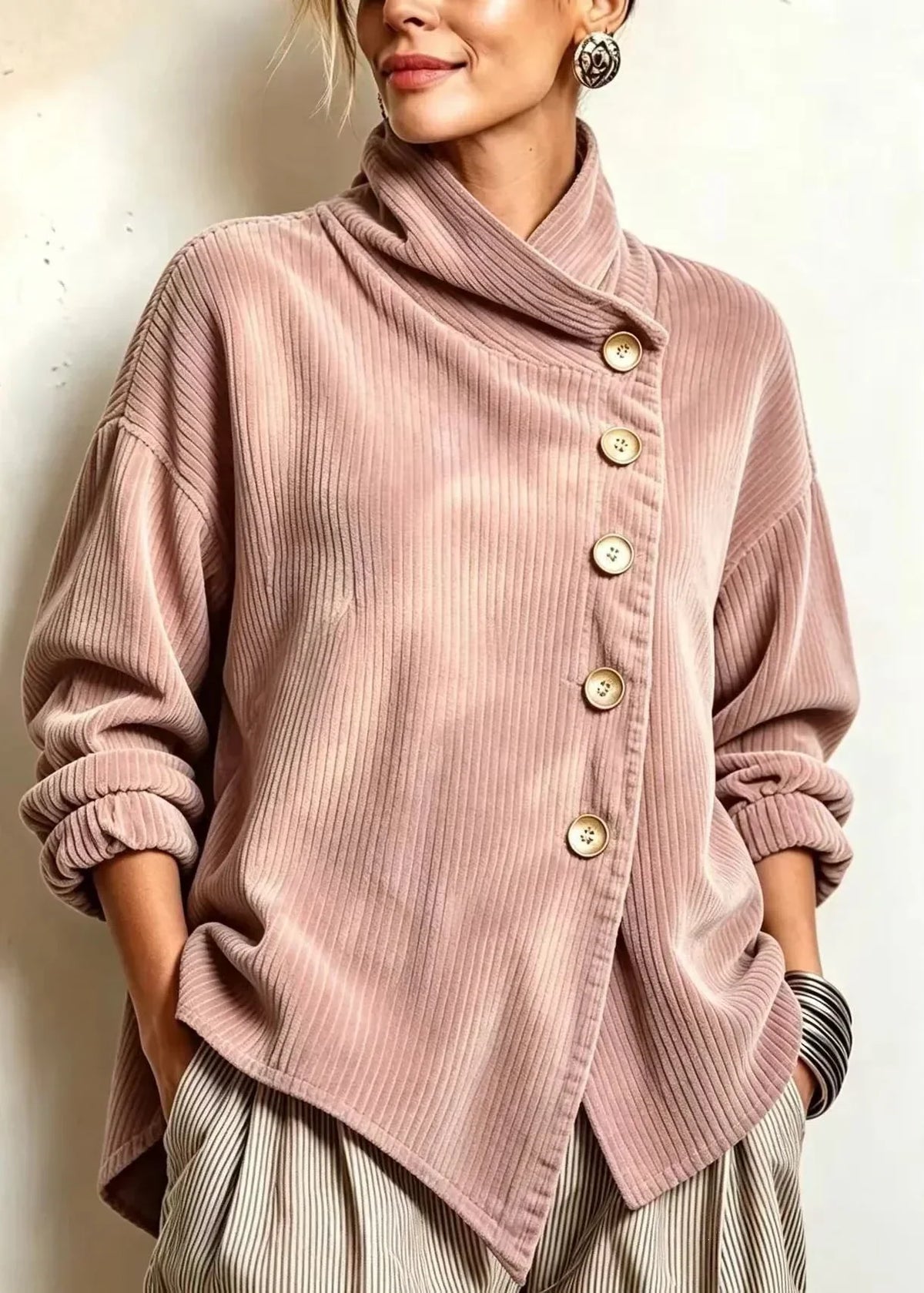 LUCASTA | DUSTY ROSE CORDUROY BUTTON-UP TOP