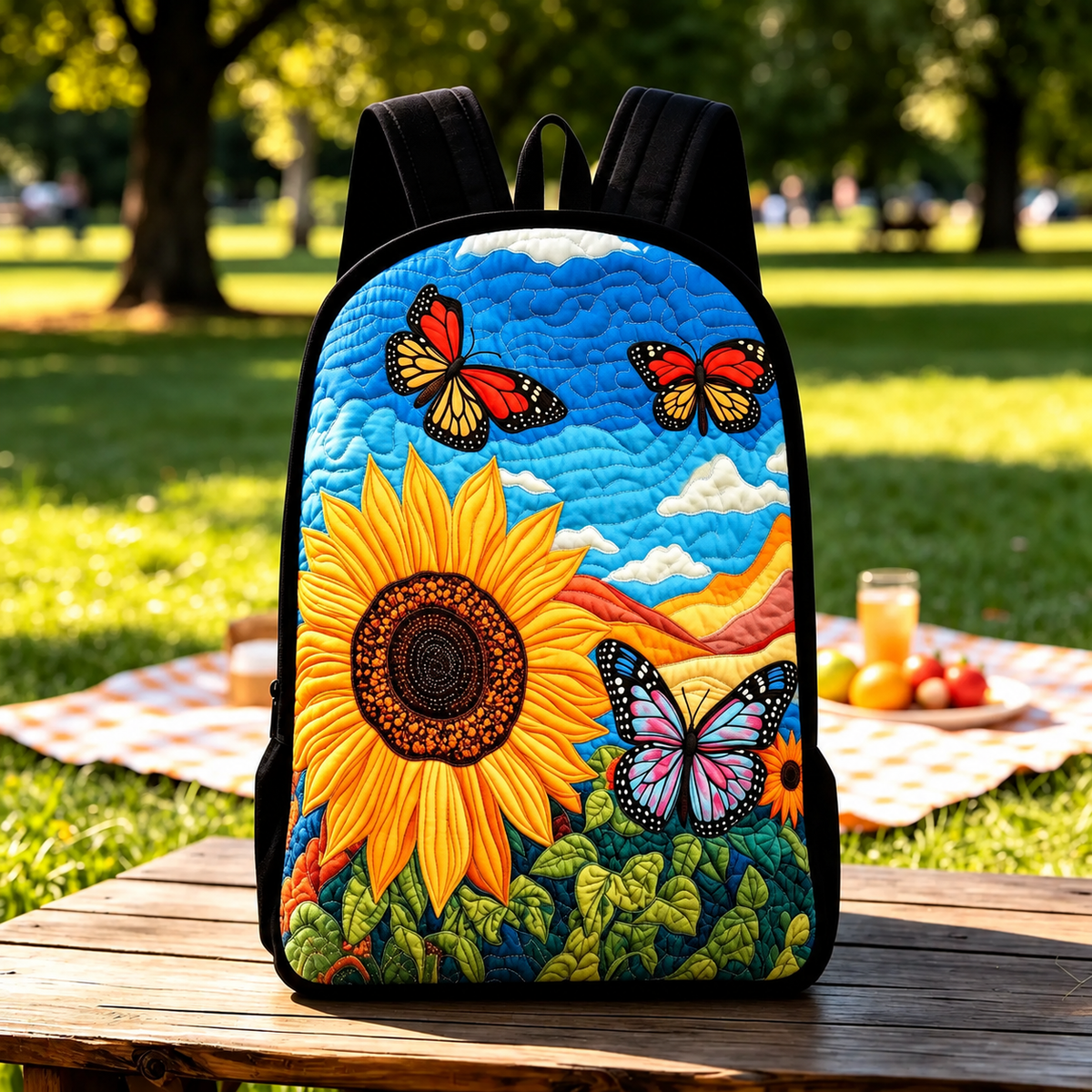 SOLEIL | SUNFLOWER & MONARCH BUTTERFLY SKY PRINTED BACKPACK