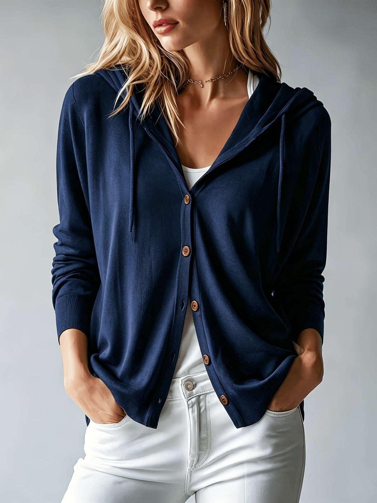 DORIS | NAVY BLUE HOODED CARDIGAN