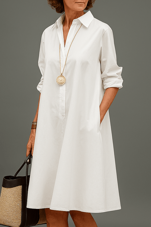 SADIE | WHITE MIDI SHIRT DRESS