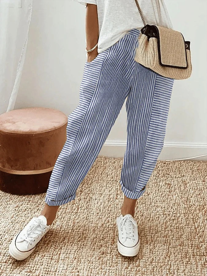 VICTORIA | STRIPED STRAIGHT-LEG TROUSERS
