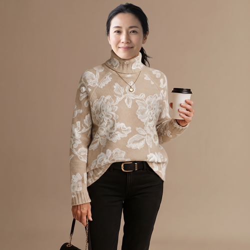 BELLA | TIMELESS VINTAGE FLORAL KNIT TURTLENECK JUMPER
