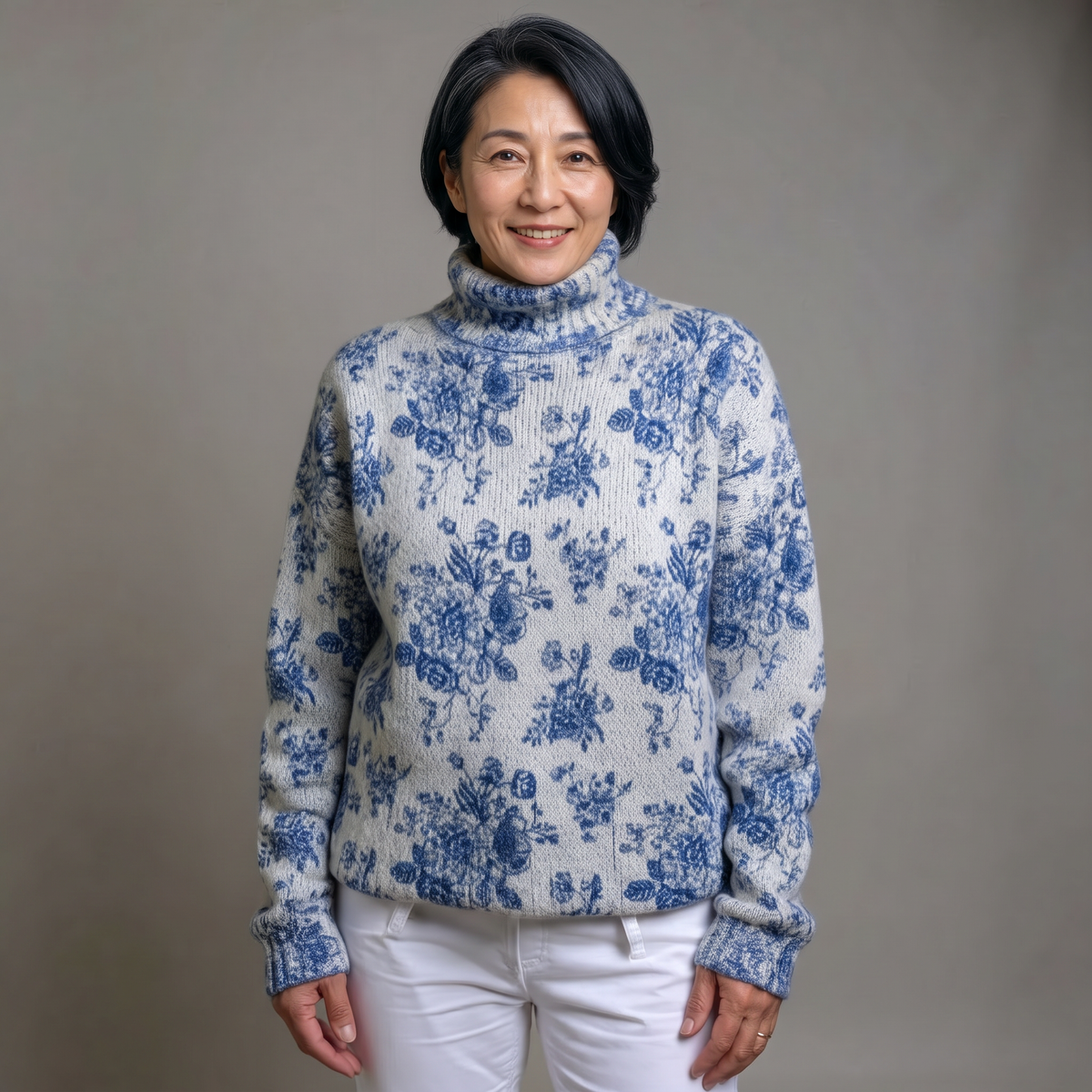 MAISIE | BLUE BLOSSOM KNIT TURTLENECK JUMPER