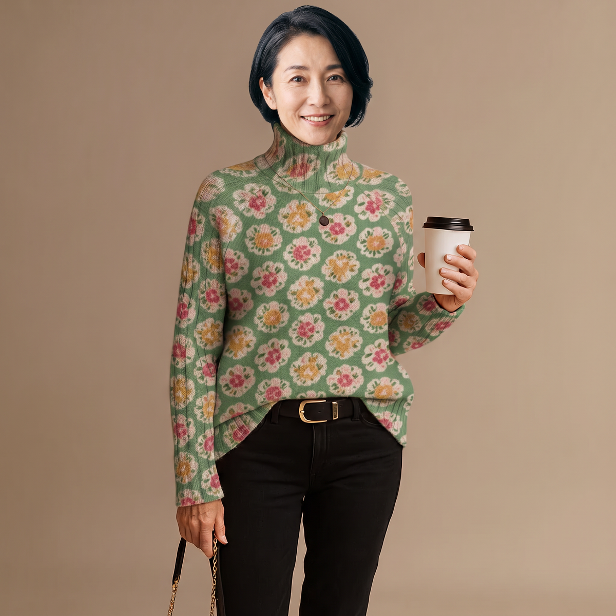 BEATRICE | LOVELY FLORAL ART PRINT KNIT TURTLENECK JUMPER