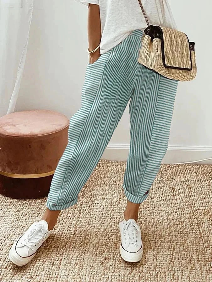 VICTORIA | STRIPED STRAIGHT-LEG TROUSERS