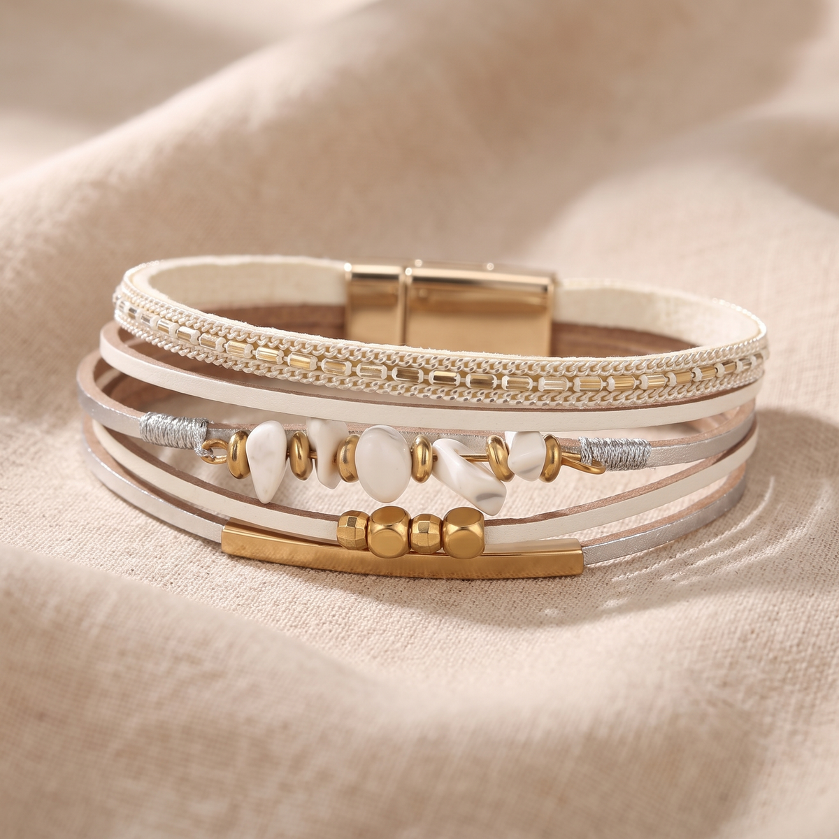 PRIMROSE | WHITE STONE CHIP LEATHER BRACELET