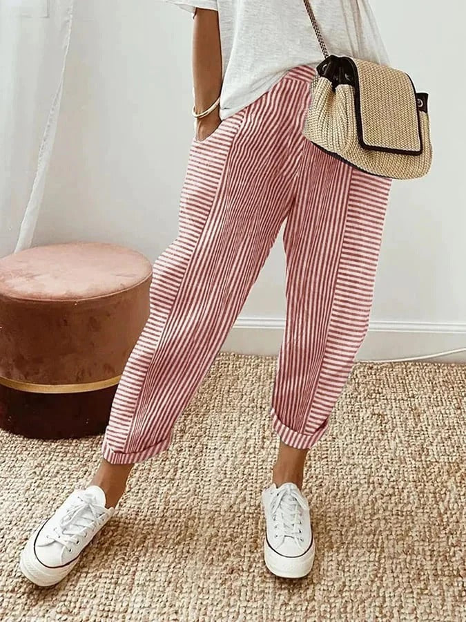VICTORIA | STRIPED STRAIGHT-LEG TROUSERS