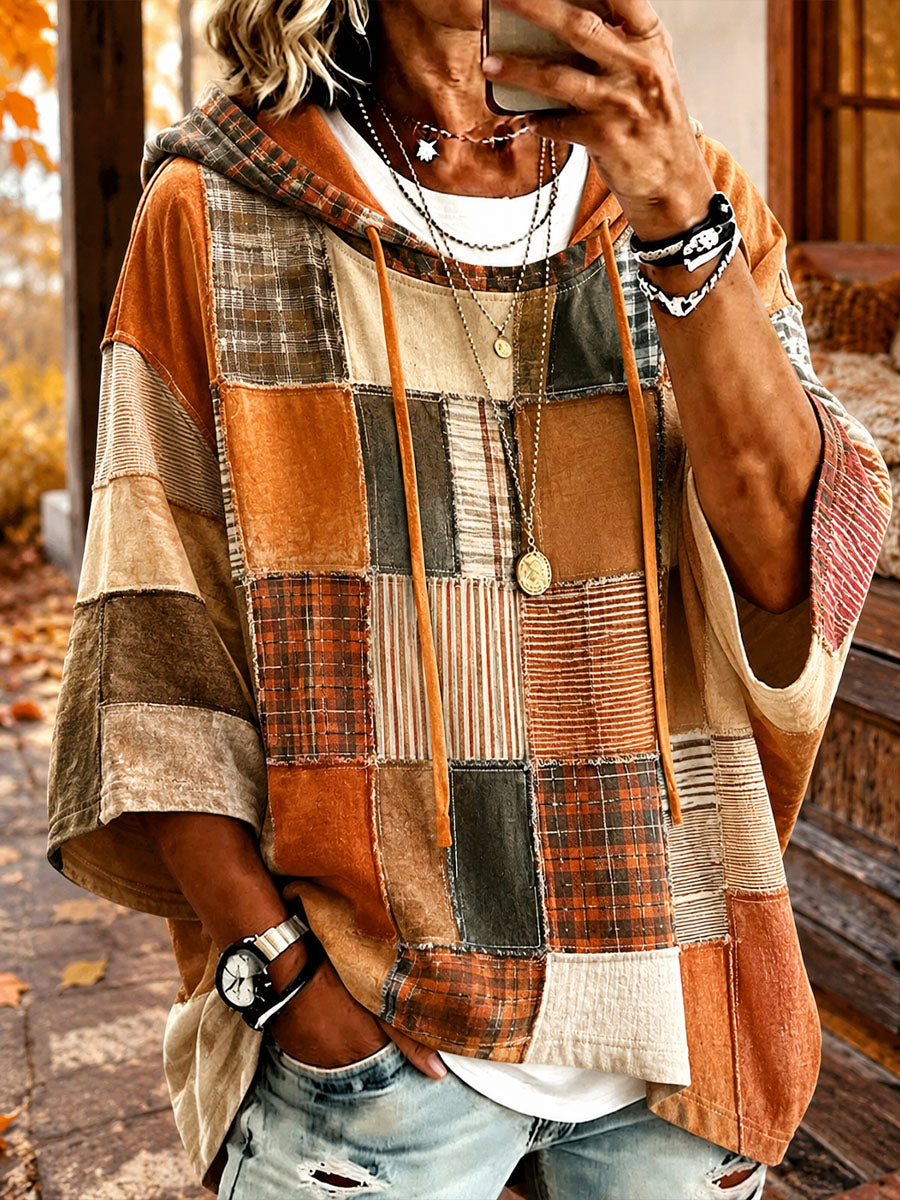 GABRIELA | AUTUMN-TONED PATCHWORK OVERSIZED HOODIE